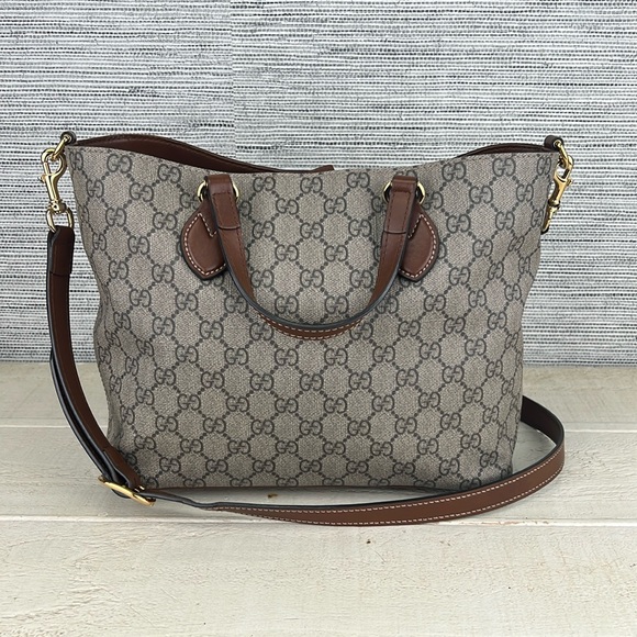 Gucci Convertible Soft Tote GG Coated Canvas Small Brown ✅COA Included - Picture 1 of 16